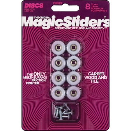 Magic Sliders 3/4 In. Round Screw on Furniture Glide, 8PK 08200